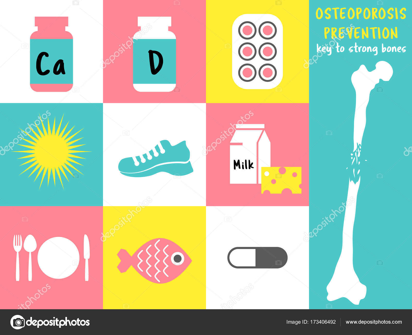 Osteoporosis Prevention icons set. World Osteoporosis Day. Bone.  Osteoporosis Awareness and Prevention. Medical flat illustration. Health  care Stock Vector Image by ©artskvortsova #173406492