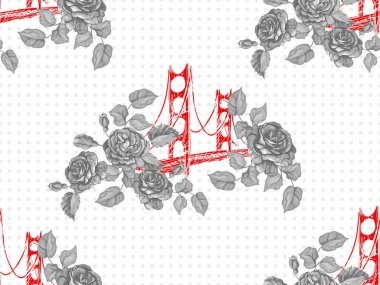 Golden Gate Köprüsü ve gül çiçek ile Seamless Paris modeli