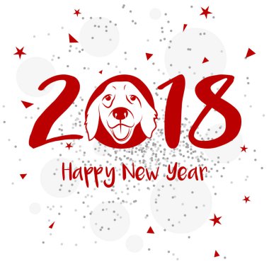 Yeni Yılınız Kutlu Olsun. dog Head'a ile 2018. Vektör arka plan. Tebrik kartı, poster, afiş ve broşür tasarım