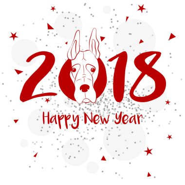Yeni Yılınız Kutlu Olsun. dog Head'a ile 2018. Vektör arka plan. Tebrik kartı, poster, afiş ve broşür tasarım