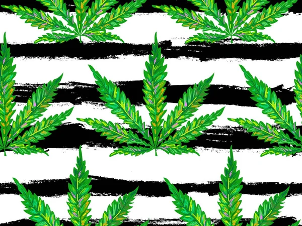 Ganja. Cannabis daun pola mulus. Pola bunga ganja dan ganja meninggalkan latar belakang vektor desain. Sempurna untuk wallpaper, pengisian pola, latar belakang halaman web, tekstur permukaan, tekstil - Stok Vektor
