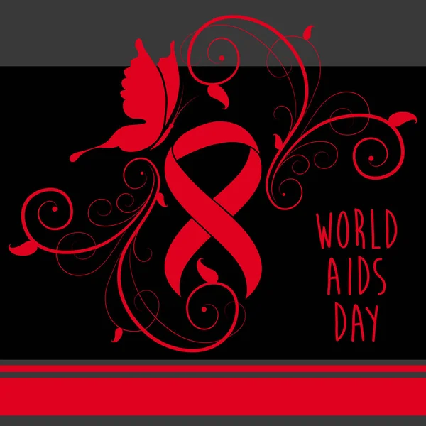 World Aids day rött band web banner bakgrund. 1 December medvetenhet världsdag. Hiv och Aids ribbon symbol eller emblem badge vektor bakgrund formgivningsmall för banderoll eller affisch — Stock vektor