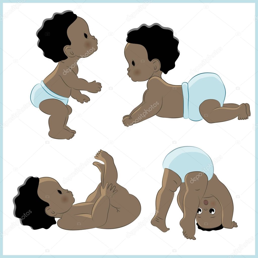 Download Set of vector illustrations with cute black little newborn ...
