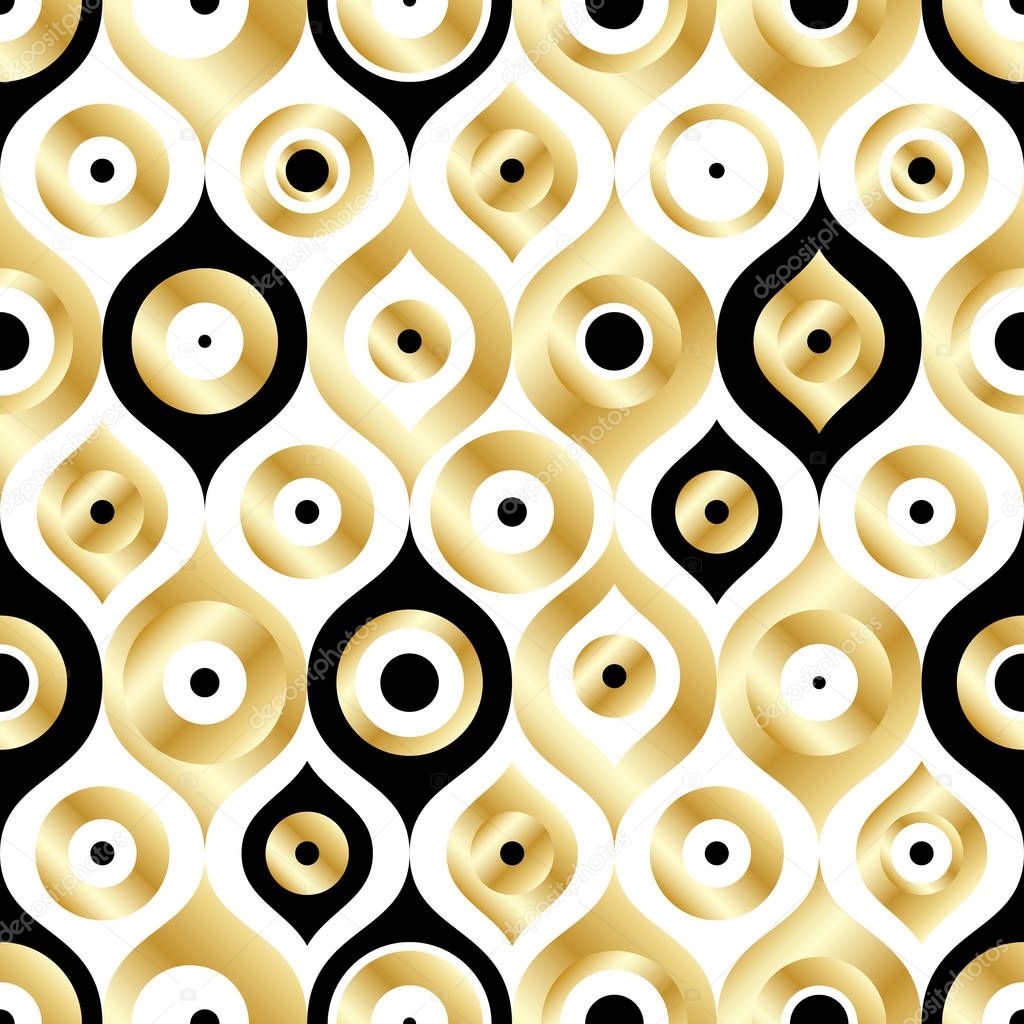 Art Deco seamless vintage wallpaper pattern. Geometric decorative background. Golden metallic geometric pattern. Elegant luxury style. Abstract pattern in Arabian style. Graphic modern pattern