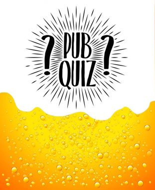 Pub quiz. Beer background. Quiz night announcement poster design web banner background vector illustration. Modern pub team game. Questions game clipart