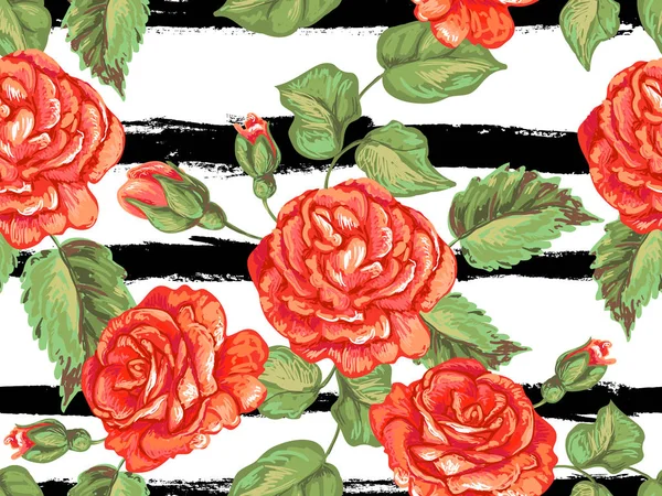 Modèle sans couture avec des roses. Rose motif floral fond vectoriel — Image vectorielle