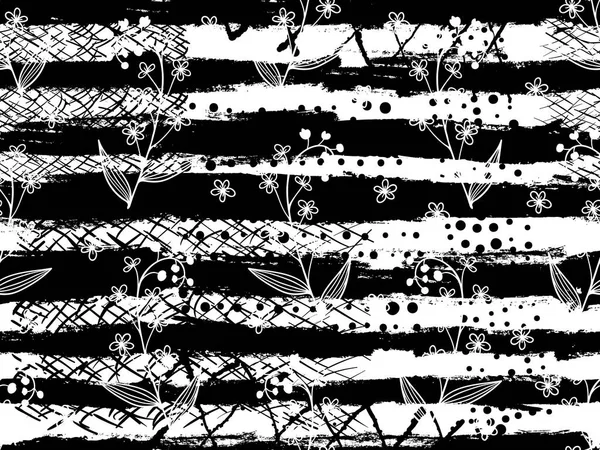 Patrón floral polaco blanco y negro sin costuras. Fondo eslavo vectorial perfecto para papel pintado, relleno de patrones, página web, textura superficial, textil. Patrón con flores. Primavera — Archivo Imágenes Vectoriales