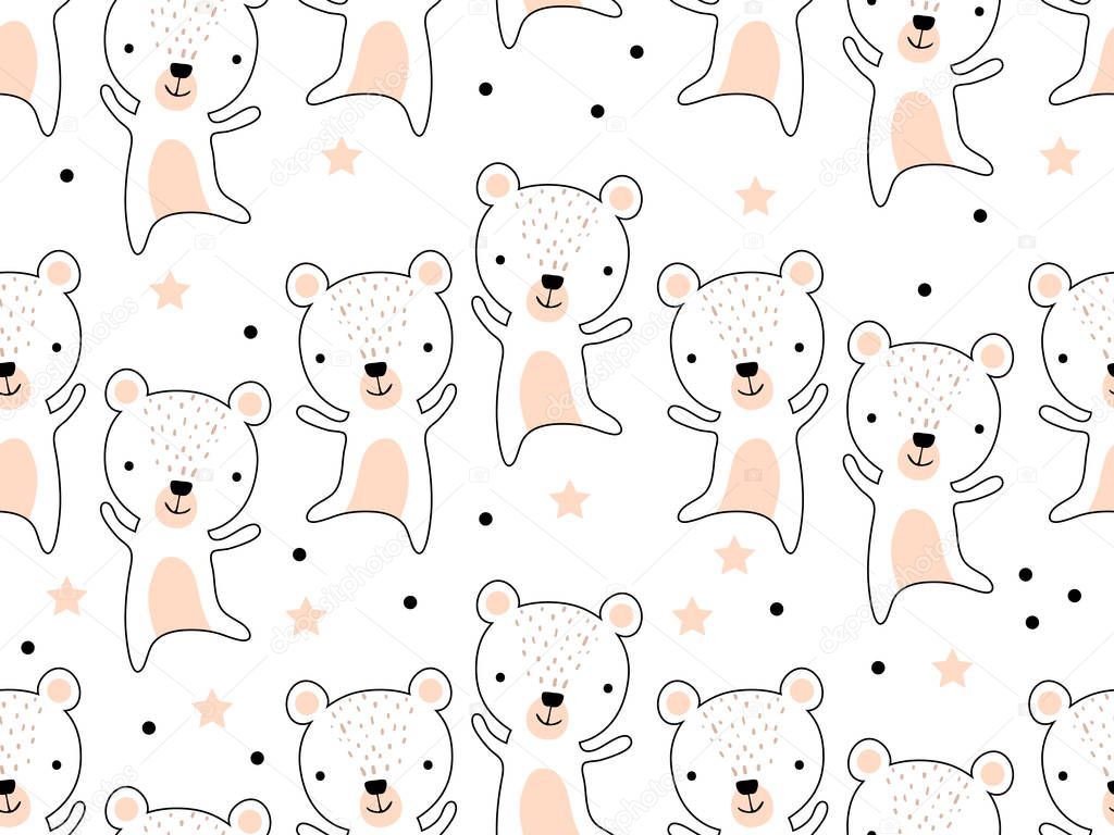 Seamless pattern with sweet funny bear
