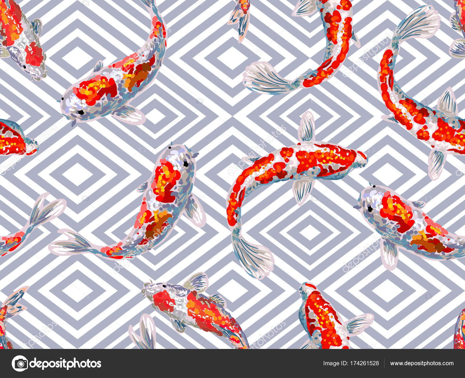 Seamless Summer Tropical Japanese Pattern With Fish Vector