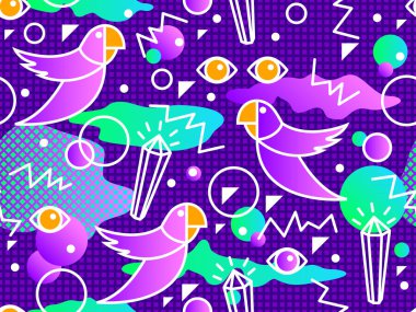 Seamless geometric pattern in retro 80s 90s style. Doodle geometric shapes. Abstract vector retro memphis design. Perfect for wallpapers, pattern fill, web background, surface texture, textile