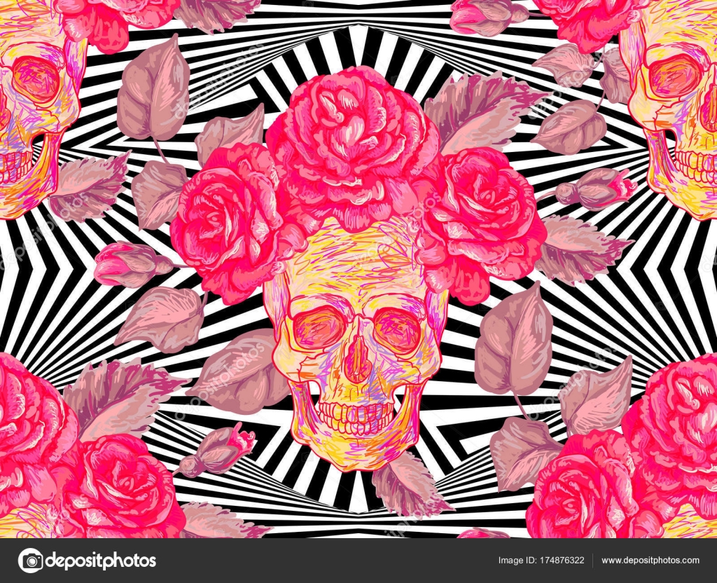 Seamless Mexican pattern with skulls and roses. Rose ...