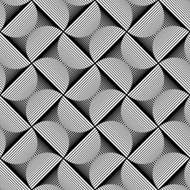 Siyah ve beyaz seamless modeli. Optik yanılsama. Vektör çizim. Sorunsuz tek renkli arka plan tasarımınız için. Hatları ile geometrik retro desen