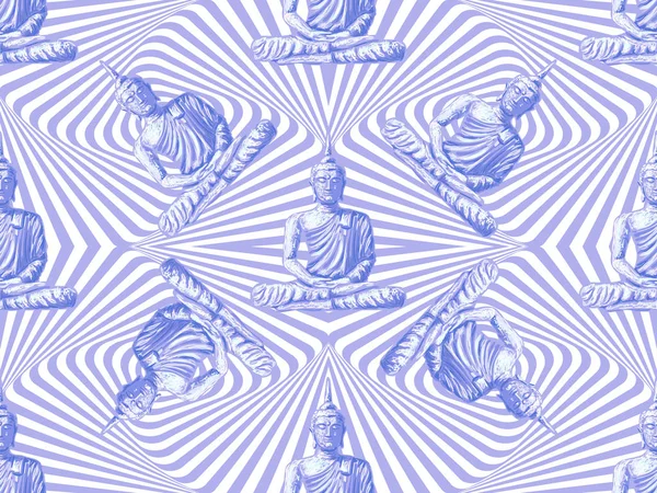 Απρόσκοπτη ρετρό χίπις μοτίβο με κάθεται ο Βούδας. Ταϊλάνδης Θεού, γιόγκα zen. Απόκρυφα ιδανικό για ταπετσαρία, μοτίβο γεμίσματος, ιστοσελίδα, η υφή της επιφάνειας, κλωστοϋφαντουργίας φόντο. Ινδικού Βουδισμού πνευματική τέχνη — Διανυσματικό Αρχείο