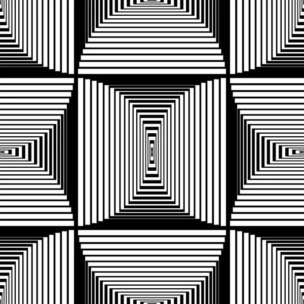 Black and white seamless pattern. Optical illusion. Vector illustration. Monochrome seamless background for your design. Geometric retro pattern with lines — Stock Vector