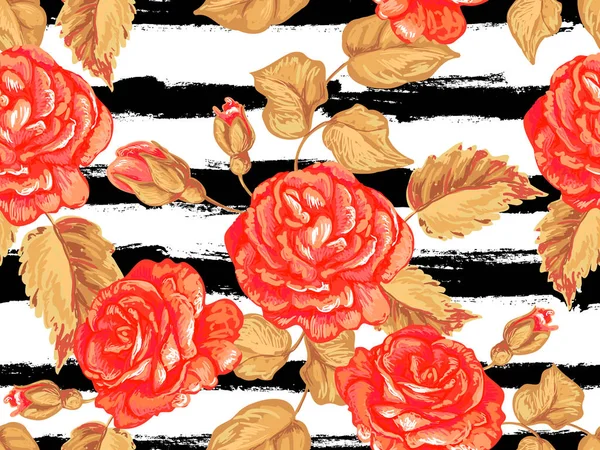 Бесшовный рисунок с розами. Векторная группа цветочного дизайна роз — стоковый вектор