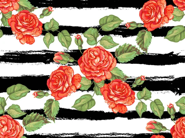 Бесшовный рисунок с розами. Роза цветочный дизайн векторный фон. Перфект для обоев, шаблонных наполнителей, задней части веб-страниц, текстур поверхностей, текстиля — стоковый вектор
