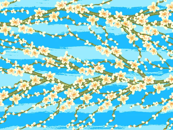 Vzor bezešvé s japonskou bílé Třešňové květy. Vintage vec — Stockový vektor