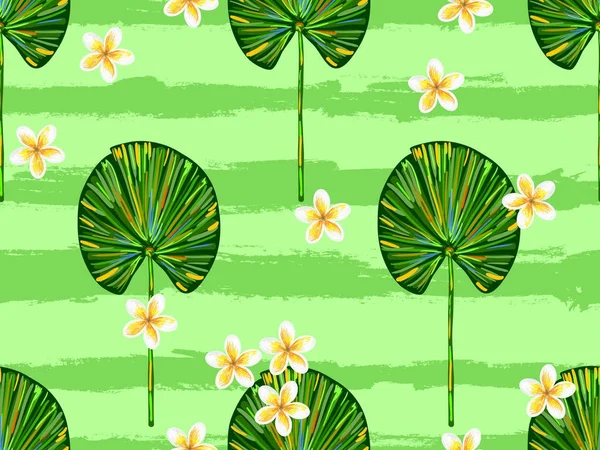 Sömlös tropisk sommar mönster med blad och blommor. Vintage vektor botaniska illustration vektorbakgrund. Perfekt för skuggmönster, ytstrukturer, webbsidans bakgrund, tapeter, textil — Stock vektor