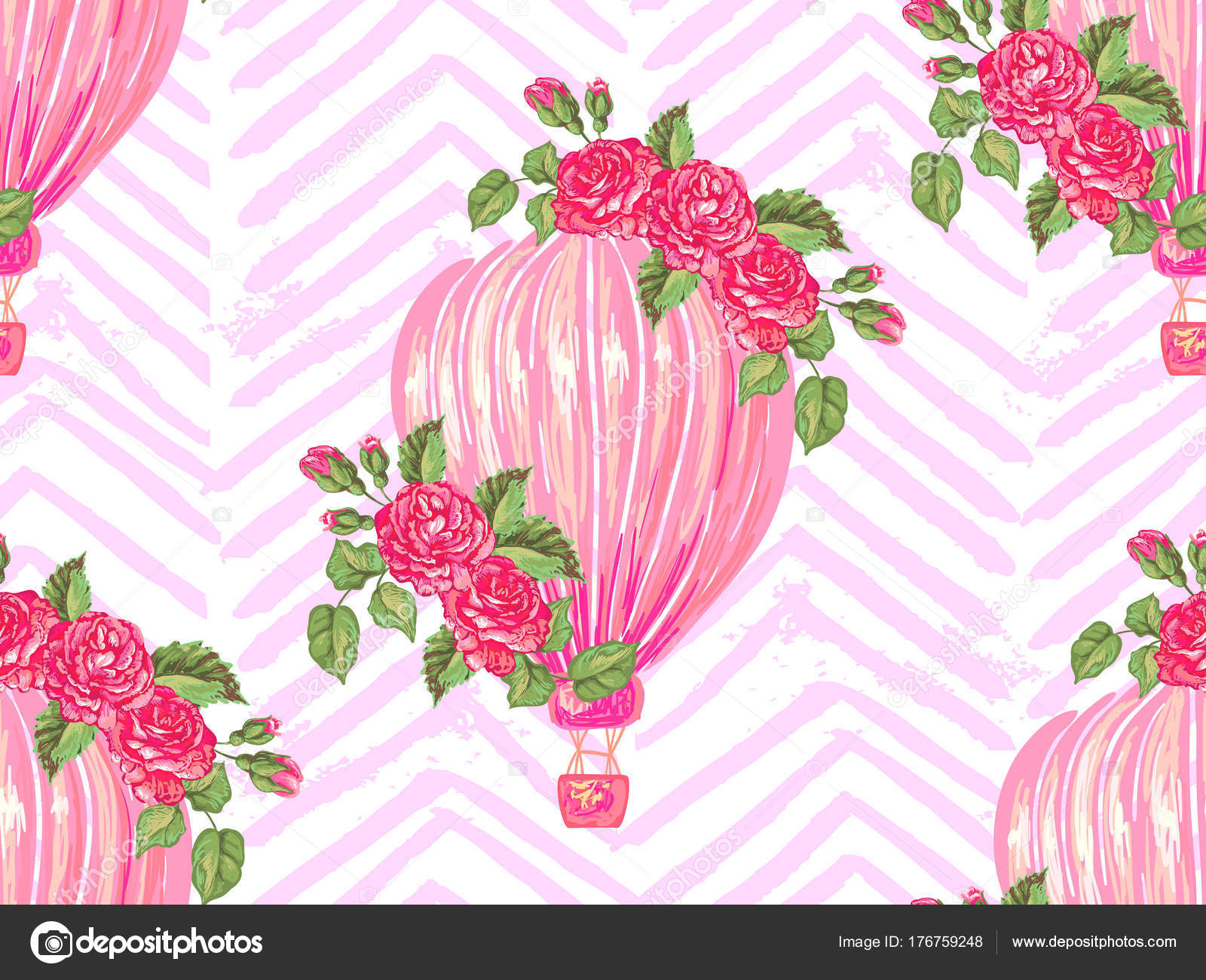 Seamless Pattern With Hot Air Balloon Rose Flower Vector Background Perfect For Wallpaper Pattern Fill Web Page Background Surface Textures Textile Stock Vector Royalty Free Vector Image By C Artskvortsova 176759248