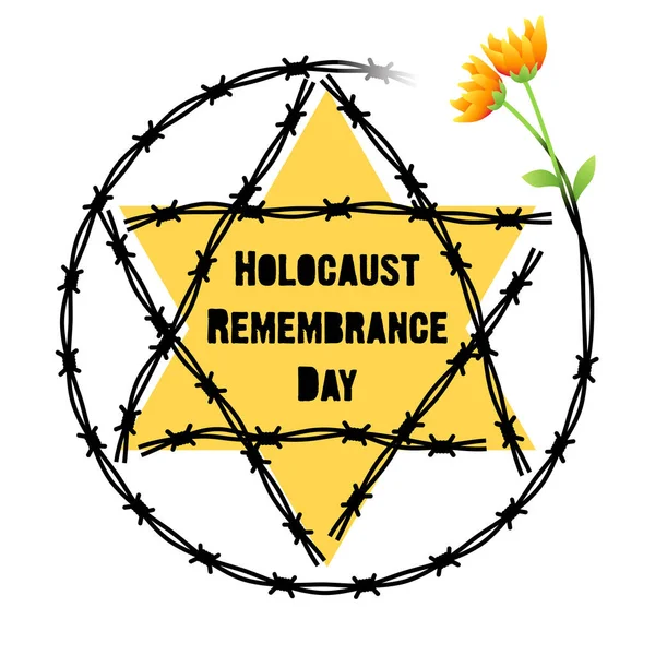 Il Giorno della Memoria dell'Olocausto. Campi di concentramento. Stella Gialla di D — Vettoriale Stock