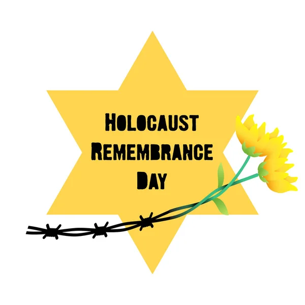 Dzień pamięci Holocaustu. Obozów koncentracyjnych. Żółta gwiazda D — Wektor stockowy