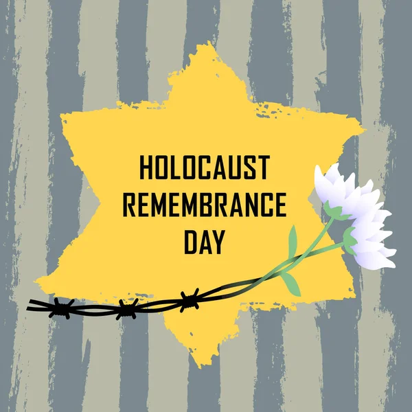 Dia da Memória do Holocausto. Campos de concentração. Estrela amarela de D —  Vetores de Stock
