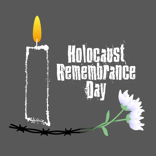 Il Giorno della Memoria dell'Olocausto. Filo spinato, candela e fiori. Giornata commemorativa dell'olocausto. Illustrazione vettoriale — Vettoriale Stock