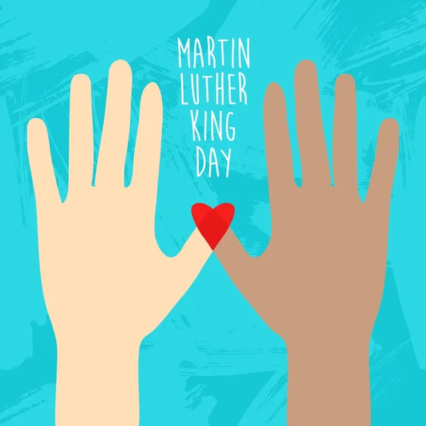 Schluss mit Rassismus. Hände und Herz. mlk-Tag. Martin Luther King Day Flyer, Banner oder Plakat. Vektorillustration — Stockvektor