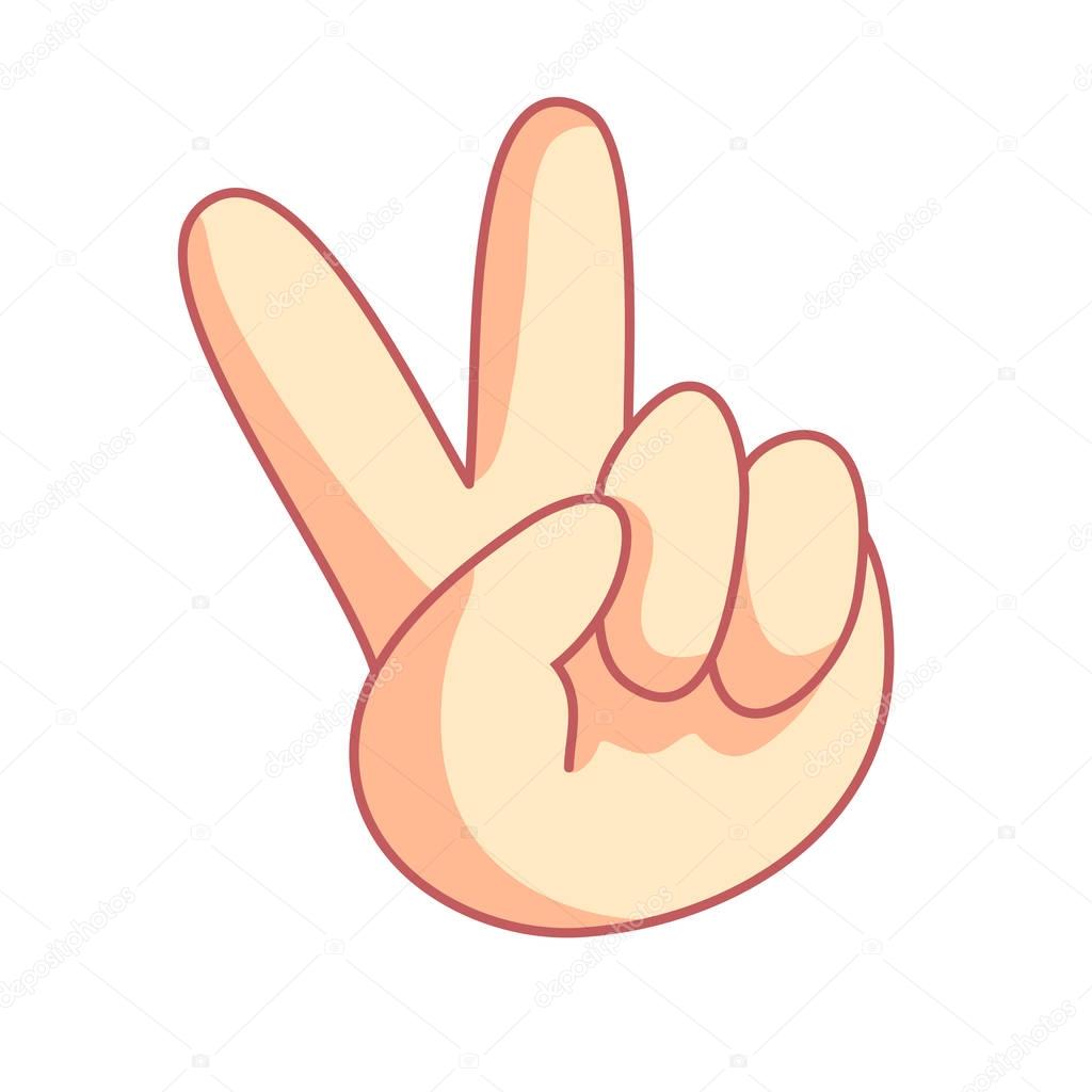 Victory. Peace hand gesture. Two fingers up. Peace Sign Hand background. Vector Illustration. Hand showing two finger. V hand victory symbol