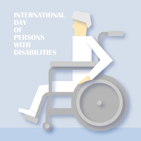 International day of persons with disabilities. Man in wheelchair. Physically handicapped person living full happy life with disability. Vector illustration — Stock Vector