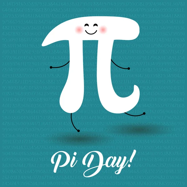 Happy Pi Day! Celebrate Pi Day. Mathematical constant. March 14th (3/14). Ratio of a circles circumference to its diameter. Constant number Pi. Party poster. Dancing Pi letter — Stock Vector