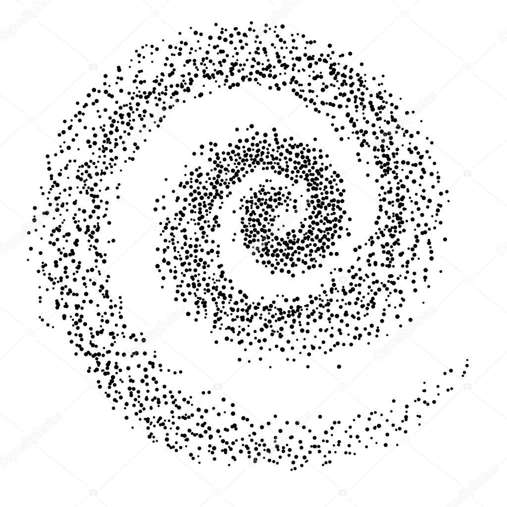 Spiral vector Illustration. Abstract swirl form with dots. Tornado vector illustration. Top view. Spiral background. Business spiral backdrop. Technology design element. Swirl background