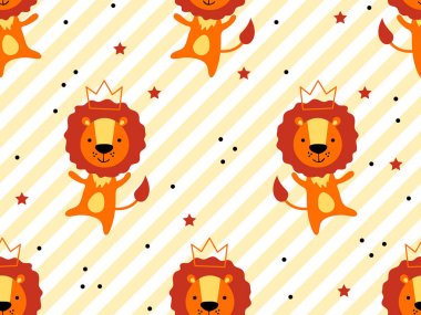 Sevimli aslan Prenses Crown ile Seamless modeli. Yaratıcı çocukça doku. Kumaşlar, tekstil vektör çizim için harika. Duvar kağıdı, desen dolgusu, web sayfası arka planı, yüzey dokuları için mükemmel