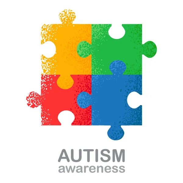 Giornata mondiale della consapevolezza dell'autismo. Colorato puzzle vector design disegnato a mano segno. Simbolo di autismo. Schizzo. Illustrazione medica piatta. Assistenza sanitaria — Vettoriale Stock