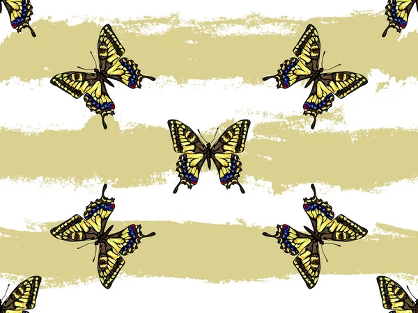 蝶。蝶のシームレスなパターン。無限のカラフルなテクスチャのベクトルの背景。壁紙、パターンの塗りつぶし、web ページの背景、表面のテクスチャ、繊維に最適 — ストックベクタ