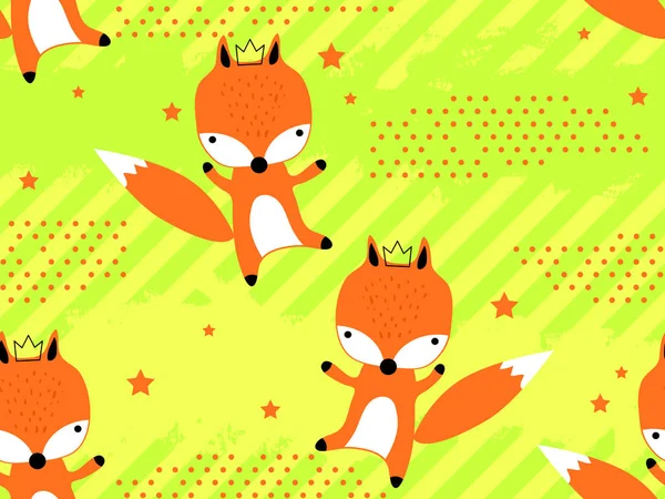 Seamless mönster med söt fox prinsessa i kronan. Kreativa barnslig konsistens. Perfekt för tyg, textil vektorillustration. Perfekt för mönsterfyllning, webbsidans bakgrund, bakgrundsbild, ytstrukturer — Stock vektor