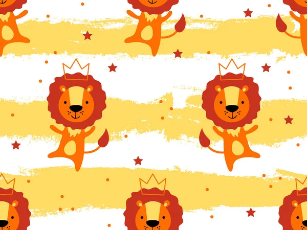 Seamless mönster med söt lejon prinsessa i kronan. Kreativa barnslig konsistens. Perfekt för tyg, textil vektorillustration. Perfekt för mönsterfyllning, webbsidans bakgrund, bakgrundsbild, ytstrukturer — Stock vektor