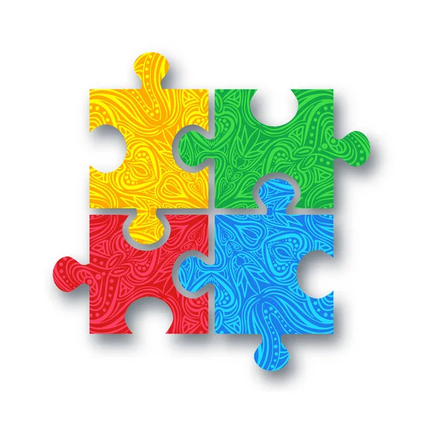 Wereld Autisme dag ter bewustwording. Kleurrijke puzzel vector design hand getrokken achtergrond. Symbool van autisme. Logo. Medische platte illustratie. Gezondheidszorg — Stockvector