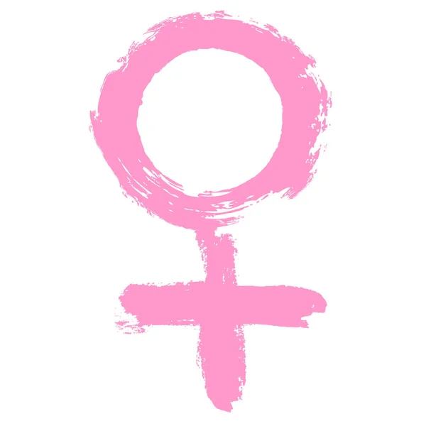 Direitos das mulheres. Dia da Mulher. Cuidados de saúde e medicina. Sinal de ícone do feminismo. Logotipo feminino desenhado à mão. Movimento feminista. Símbolo de mulher. Um distintivo de honra rosa. Poder feminino. Símbolo de género. Símbolo de Vénus —  Vetores de Stock