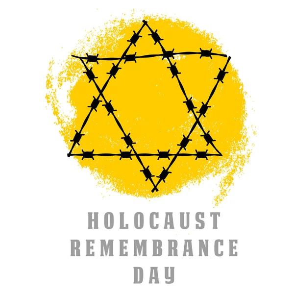 Ημέρα μνήμης του Ολοκαυτώματος. Στρατόπεδα συγκέντρωσης. Κίτρινο άστρο του Δαυίδ. Αστέρι του Δαβίδ αυτή χρησιμοποιήθηκε σε γκέτο και στρατόπεδα συγκέντρωσης. Εικονογράφηση διάνυσμα — Διανυσματικό Αρχείο
