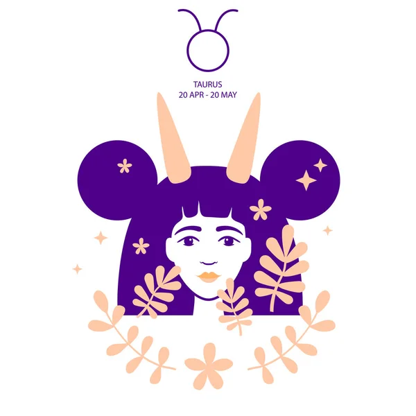 Bull to Taurus of zodiac, horoscope concept, vector art, illustration. Hermosa silueta de chica. Signo astrológico como mujeres hermosas. Futuro narrativo, horóscopo, alquimia, espiritualidad, ocultismo — Vector de stock