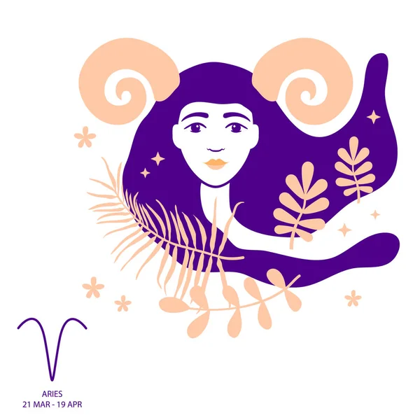 Aries and Ram of zodiac and horoscope concept, vector art, illustration. Hermosa silueta de chica. Signo astrológico como mujeres hermosas. Futuro narrativo, horóscopo, alquimia, espiritualidad, ocultismo — Archivo Imágenes Vectoriales