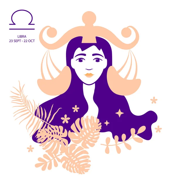 Libra of zodiac and horoscope concept, vector art and illustration. Girl. Beautiful girl silhouette. Astrological sign as a beautiful women. Future telling, horoscope, alchemy, spirituality, occultism — Stock Vector