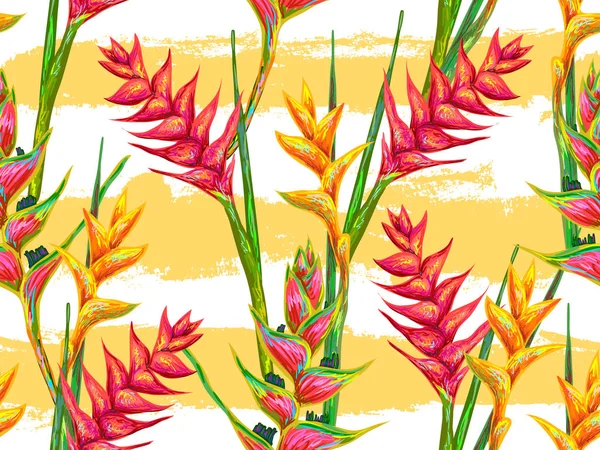 Sommer Dschungel Muster mit tropischen Blumen Heliconia oder Hummer-Krallen-Vektor Hintergrund. perfekt für Tapeten, Musterfüllungen, Webseiten-Hintergründe, Oberflächentexturen, Textilien — Stockvektor