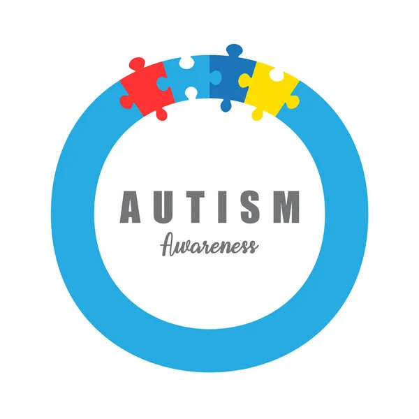 Journée mondiale de sensibilisation à l'autisme. Ruban cercle bleu avec fond vectoriel puzzles colorés. Symbole d'autisme. Illustration plate médicale. Soins de santé — Image vectorielle