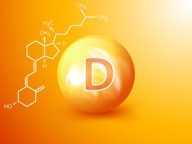 Beslenme işareti vektör konsepti. D vitamini kimyasal formülünün gücü.