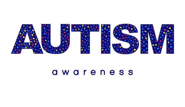 Día mundial de la conciencia del autismo. Coloridos rompecabezas y corazones vector de fondo. Símbolo del autismo. Ilustración médica. Asistencia sanitaria — Vector de stock