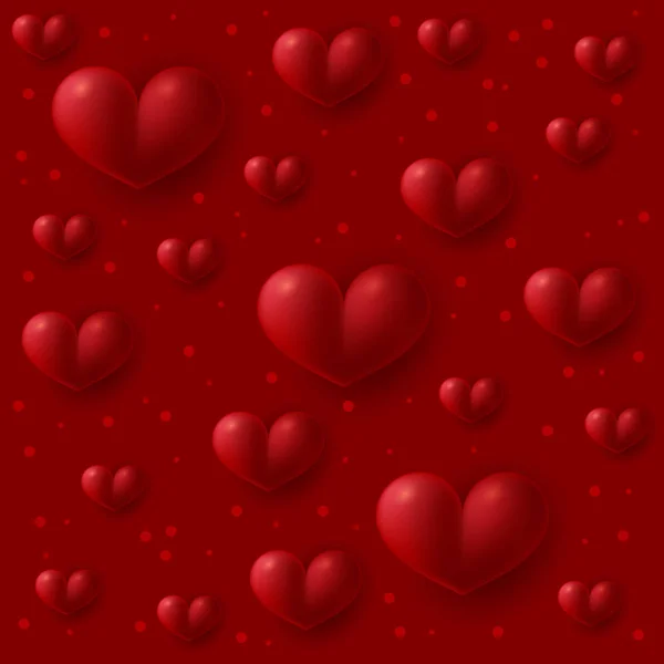 Feliz día de San Valentín banner decorado 3d corazones rojos sobre fondo rojo. Ilustración vectorial — Vector de stock