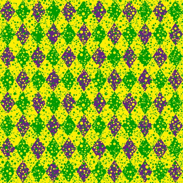 緑、紫、黄色のグリッドMardi Grasシームレスベクトルパターン。お祝いのための緑、紫、黄色の背景 — ストックベクタ