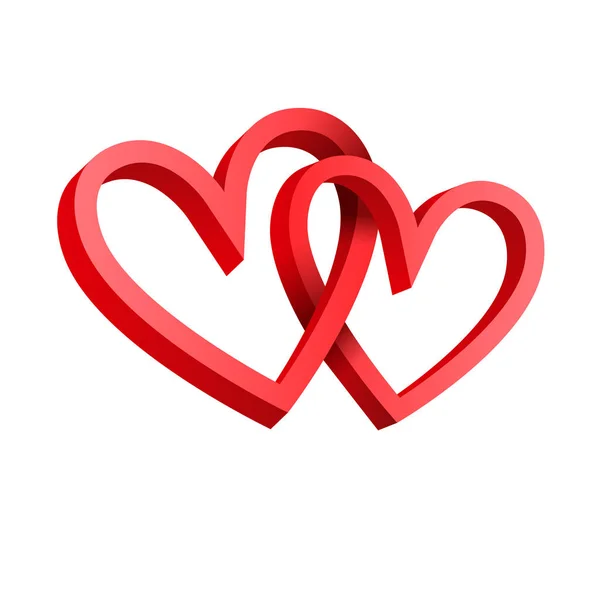 Kalpli üç boyutlu bir ikon. Beyaz arka planda kırmızı izole kalp izleri var. İki Kalpli Sevgililer Günü vektör çizimi. Vektör elemanı. Aşk — Stok Vektör